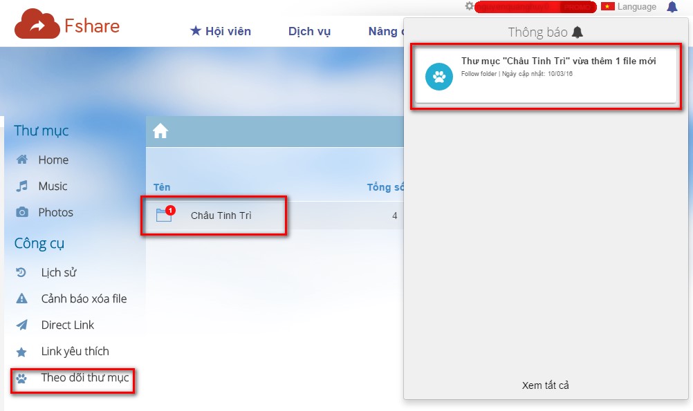 Dễ cho Uploader, tiện cho Downloader với tính năng Follow Folder - FSHARE.VN 021811032016